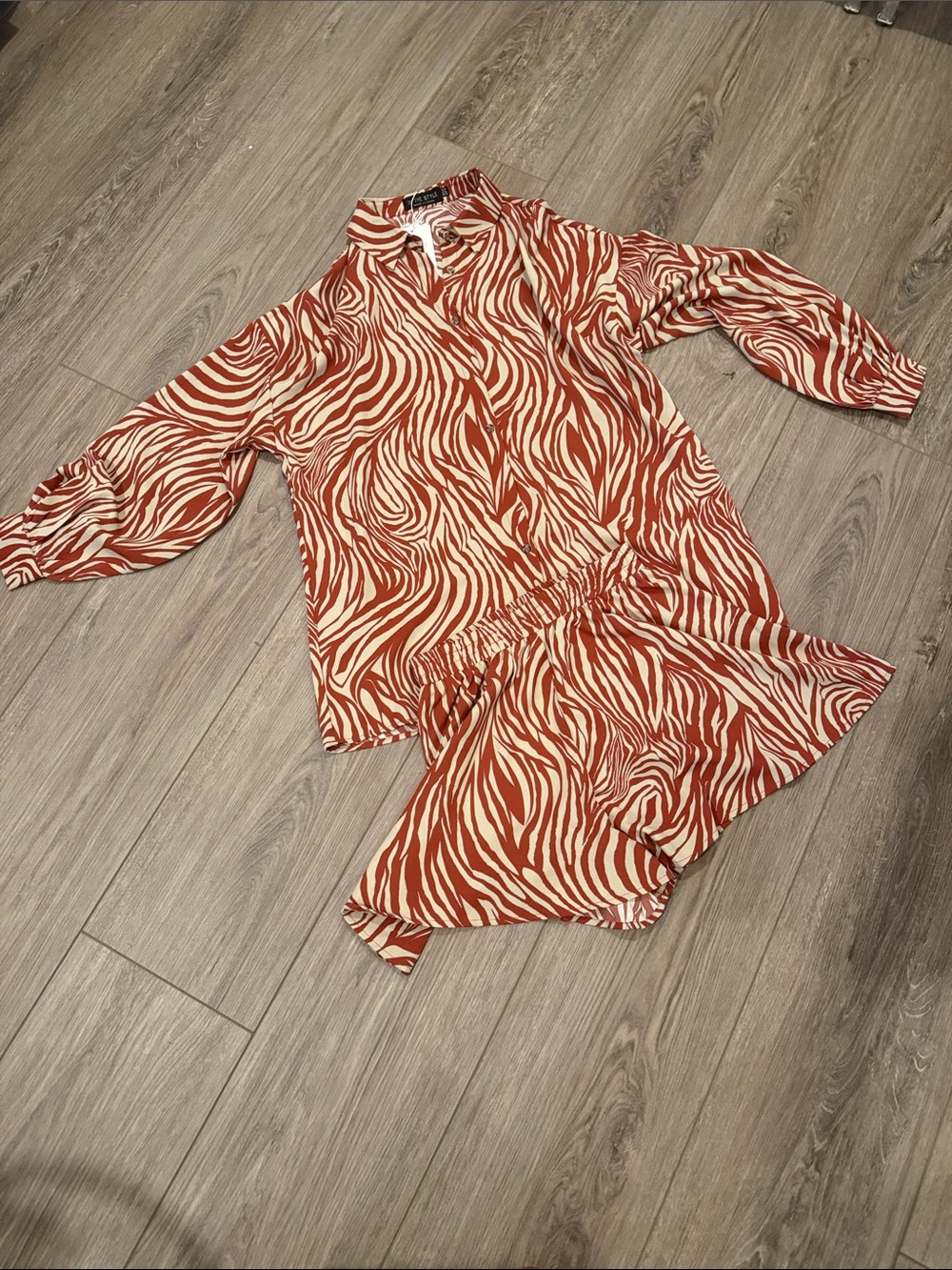 Women’s Red and Cream Zebra-Print Pajama Set — Relaxed Two-Piece
